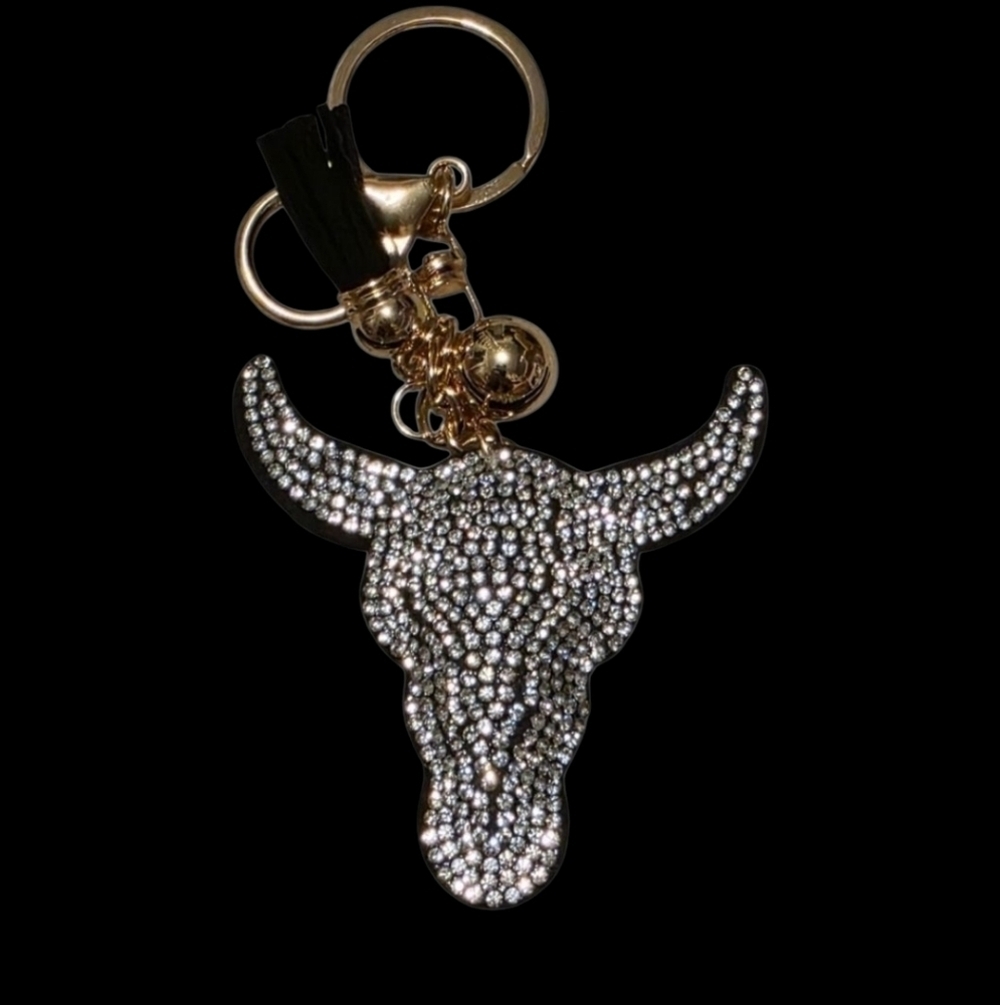 Crystal Bull Head Bag Charm Keychain